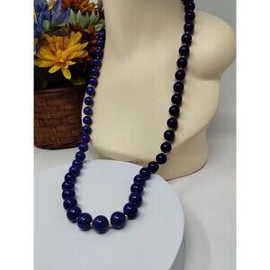 Vth Blue 28" Necklace Glass Plastic Beads Metallic Sparkles Cottage‎ Core Chunky